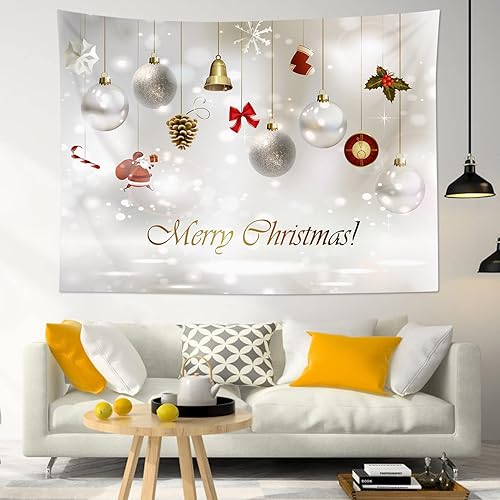 Miniatura 1 de LB Tapiz de Feliz Navidad, bola de Navidad y Papá Noel, tapiz de pared de copo de nieve de invierno, tapiz para colgar en la pared para el