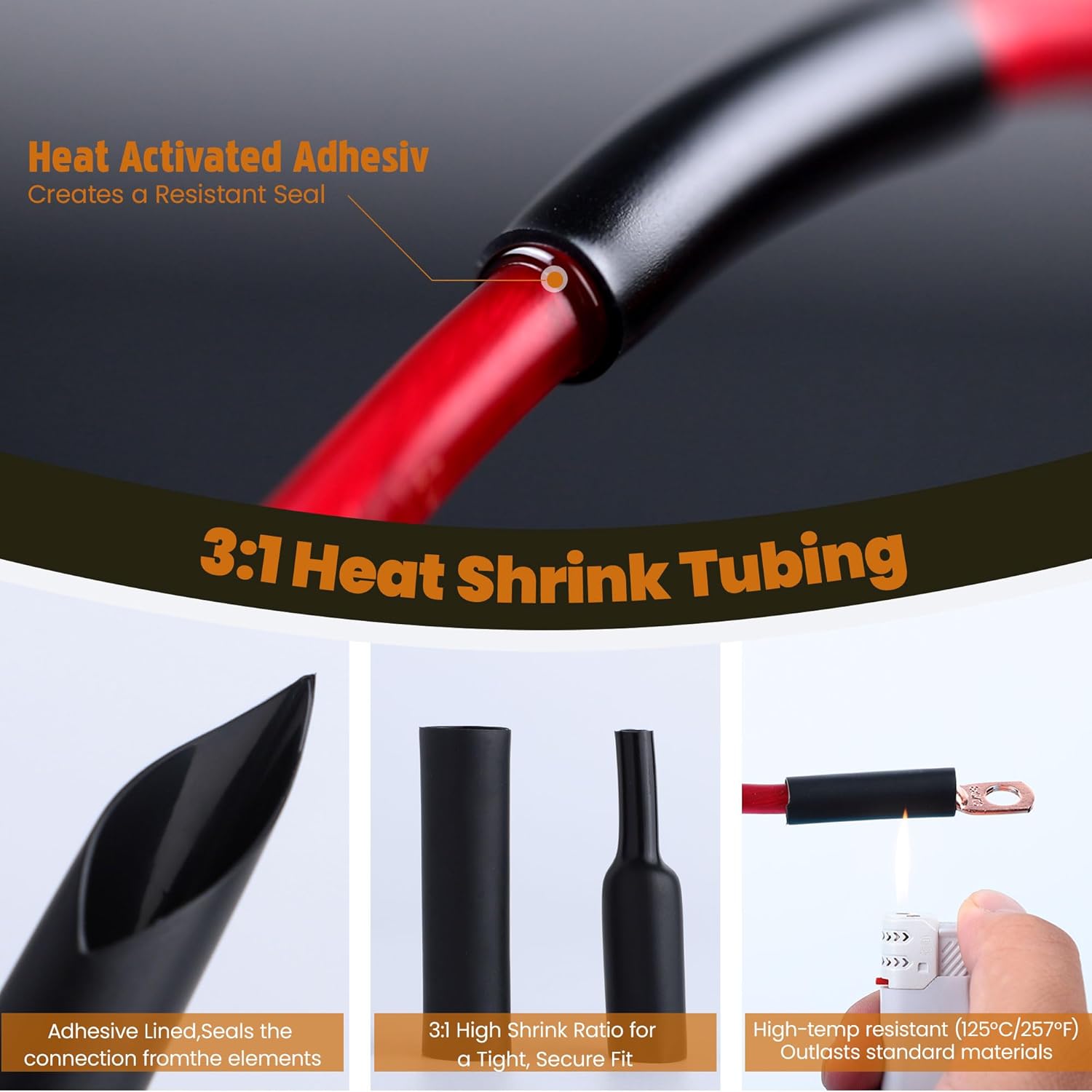 TKDMR ﻿Thick Copper lugs，Electric Wire Lugs，AWG2 4 6 8 10 12Gauge，88Pcs Tinned Heavy Duty Battery Cable Ends Ring Terminal Connectors with 88Pcs 3:1 Heat Shrink Tubing Assortment Kit(Bare Copper)