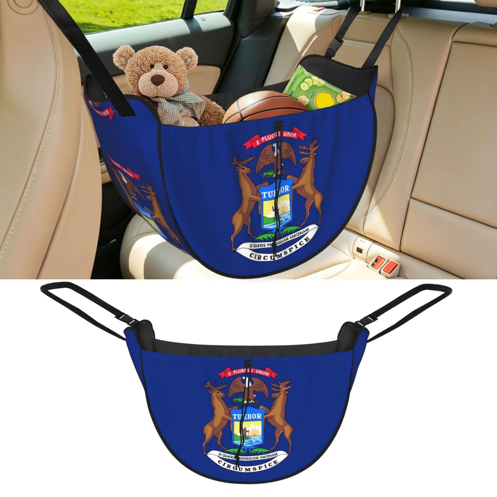 Cntdbu Black Michigan State Flag Car Seat Organizer-Backseat Storage Bag For Travel