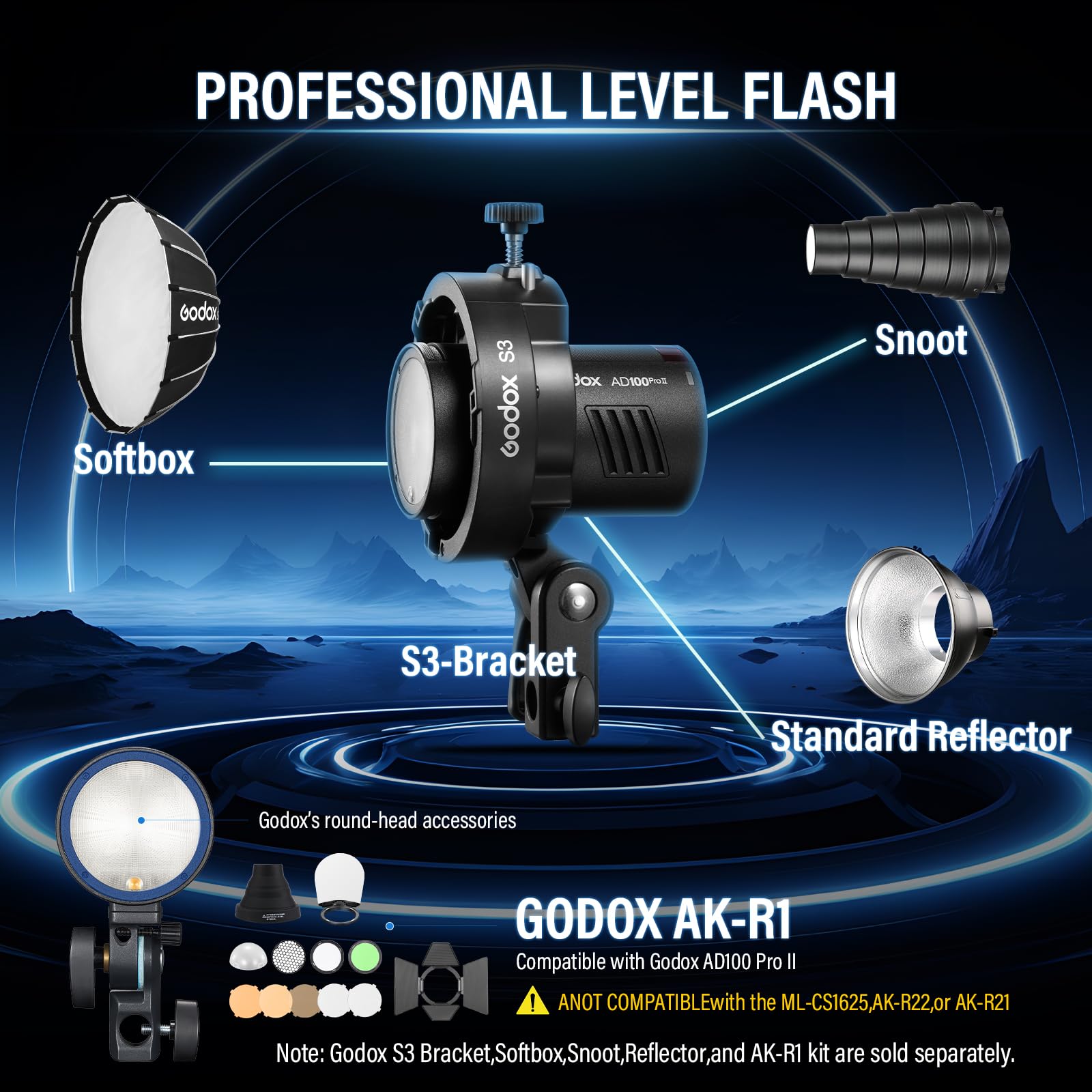 Godox AD100 Pro II Flash, flash tascabile AD100PROII, 100 Ws TTL/M/Multi-funzioni, sistema radio X 2,4 GHz, sistema 1/8000HSS, 0,01-1,5 s, 490 flash a piena potenza Godox AD100pro II Flash