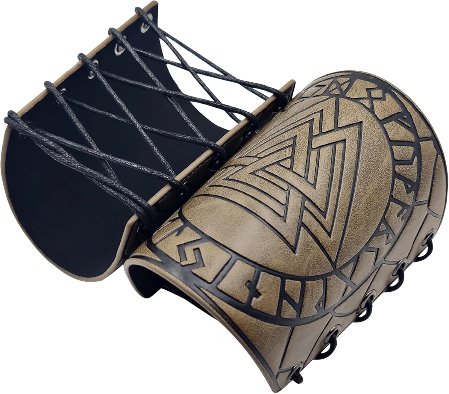 Sehaby Viking Bracers Medieval Pu Leather Arm Guards Odin Valknut Wide Cuff Costume Bracer Armband Armor Archery Wrap Gauntlet Wristband For Men Women Boy Cospaly (Khaki) - Image 5