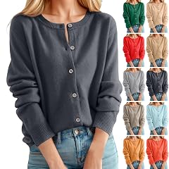 Button Up Cardigan Sweaters for Women Trendy Lightweight Knit Crew Neck Sweater Cotton Cozy Cute Winter Coats Jackets
