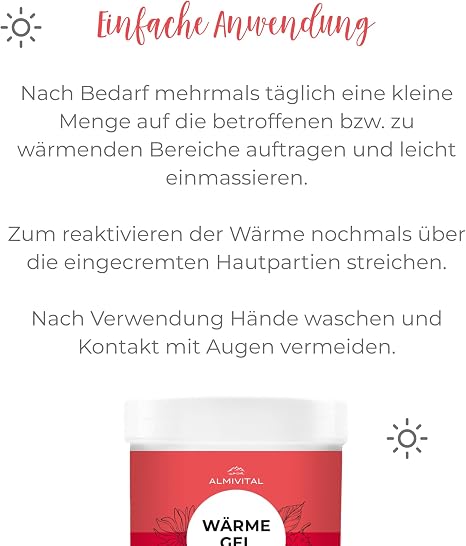 Almivital Heat Gel with Arnica Horse Chestnut & Red Vine Leaves - Deep Heat Massage Gel Against Tension & Soreness - Natural Muscle Relaxation - Fast Absorbing - 500 ml