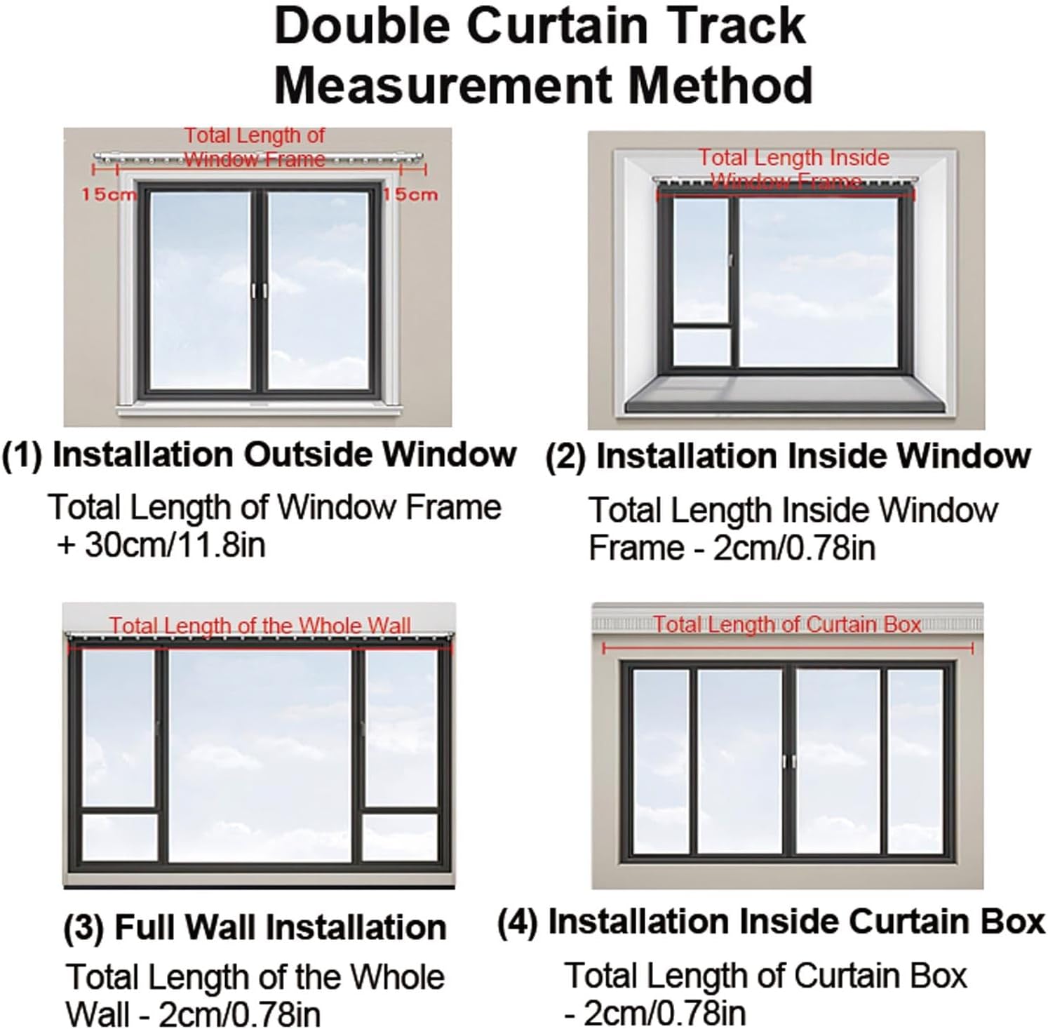 Curtain Track Double Room Divider Track Heavy Duty Curtain Rod Aluminum Double Row(White side,280 cm(2x140cm))