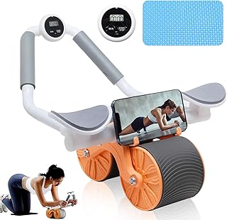 MIAODAM Automatic Rebound Abdominal Wheel, Ab Roller with Elbow Support and Timmer, Plank Ab Roller Wheel for Core Trainer with Knee Mat, Perfect Core Exercise Equipment for Home Workouts