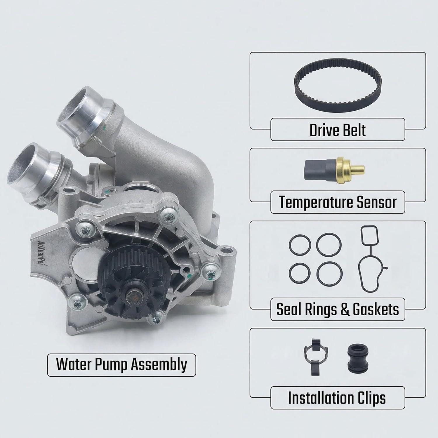 Aluminum Electric Engine Water Pump Assembly Compatible with Audi A3 A4 A5 A6 Q3 Q5 TT VW Beetle CC Eos GTI Jetta Passat Tiguan 2.0T TSI Engine Replaces# 06H121026CQ 06H121026AB 06H121026T