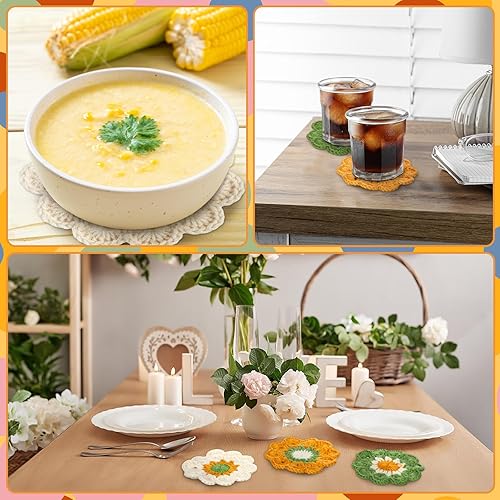 Miniatura 5 de 12 posavasos de ganchillo hechos a mano con flores, tapetes de punto para tazas de té, suministros de fiesta de té, divertidos y lindos posavasos
