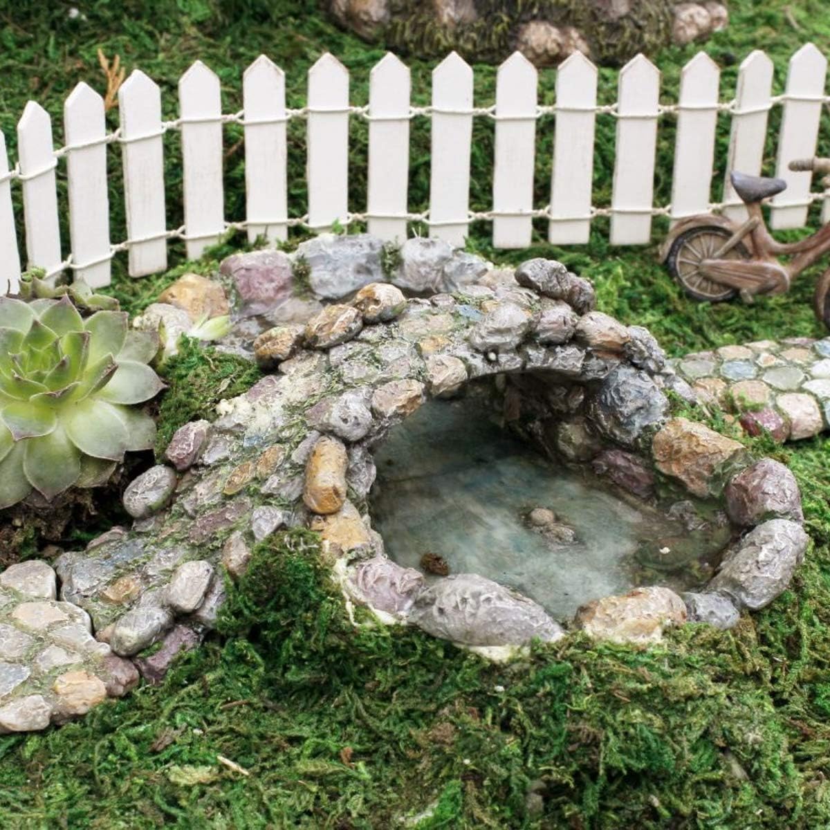 Treasure Gurus Miniature Fairy Garden Stone Pond and Bridge Ornament Dollhouse Decor Accessory
