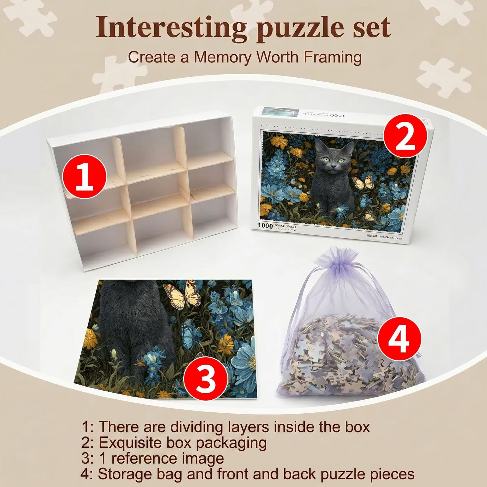 Puzzle 2000 Pezzi Classici, Puzzle gatto fiore-6 99 x 70 cm, Gioco Educativo e Antistress in Legno con Poster Incluso, Ttività DIY per Famiglia, Regalo per Appassionati, Decor Parete Casa, f0-708
