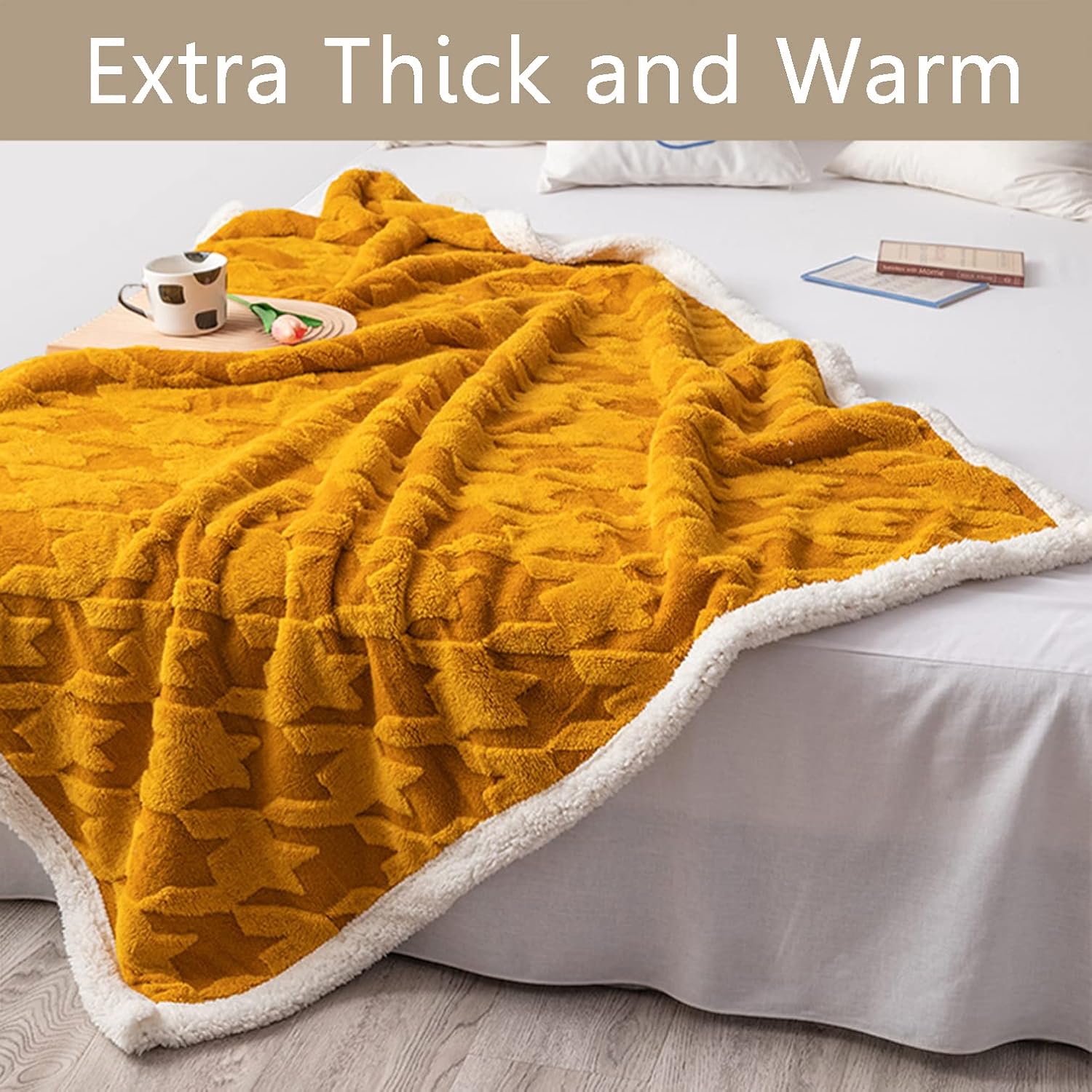 Winter Sherpa Fleece Throw, Super Warm Blanket Soft Blanket Throw Luxurious Sofa Throw for Sofa Armchair -Khaki-130×160cm (51×63inch)