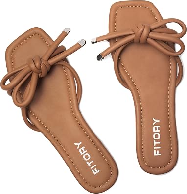 FITORY Womens Flat Sandals Square Open Toe Thong with Cute Knot for Summer Size 6-11