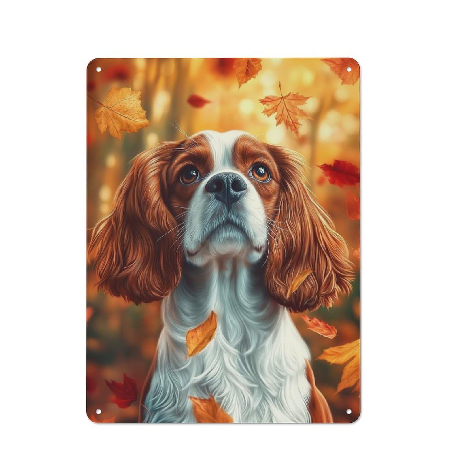 Junmoney Cavalier King Charles Spaniel In Autumn Metal Wall Sign 40X30cm, Retro Decor For Home Bar Wall, For Metal Sign Collectors, For Garage And Workshop Walls