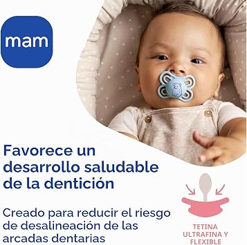 MAM Perfect Start Silicone Pacifier Set of 2 for Healthy Oral Development 0-2 Months, 2 Baby Accessories Kit with Sterilizer Pacifier Holder, Light Blue & Neutral