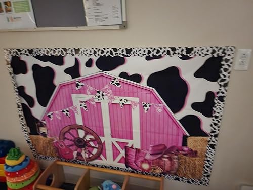 Miniatura 10 de HEARKEN - Telón de fondo de vaca de granero rosa de 7 x 5 pies, granja occidental, vaquera rosa vaquera, fondo de granja de granero, fondo de granja