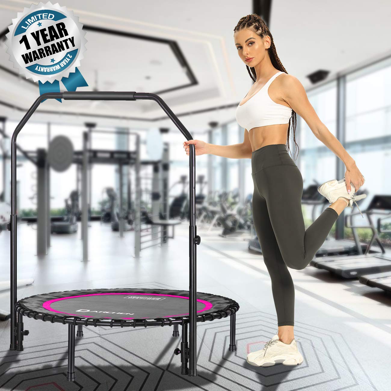DARCHEN Mini trampolina Rebounder, 150 kg, dla dorosłych, mała trampolina do ćwiczeń, ćwiczeń, fitnessu, ulepszona konstrukcja trampoliny bungee dla bezpieczniejszego spokoju