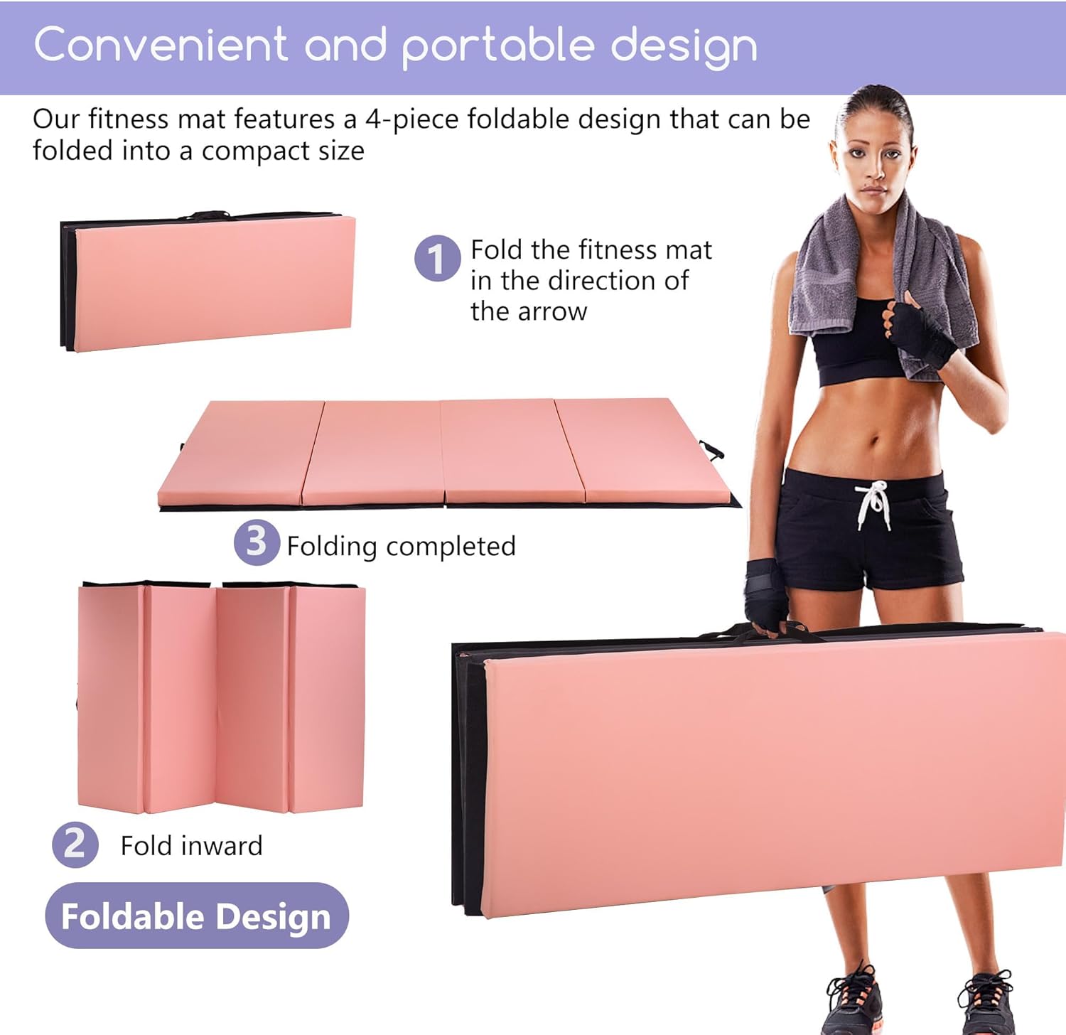 yoga mat thick 2 inch workout flooring for home gym - exercise, gymnastics, tumbling, pilates, dance equipment - foldable foam play mat for kids and adults pink 6*4 ft
