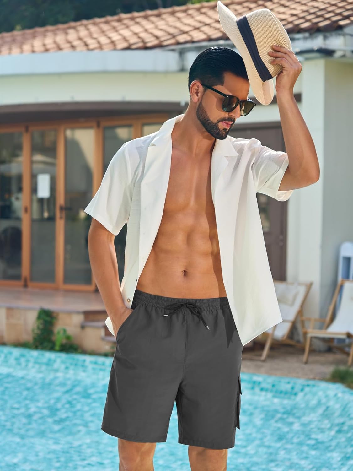 Mens Swim Trunks with Compression Liner Quick Dry 2 in 1 Swimming Board Shorts Swimsuit Bathing Suit with Pockets - Image 3