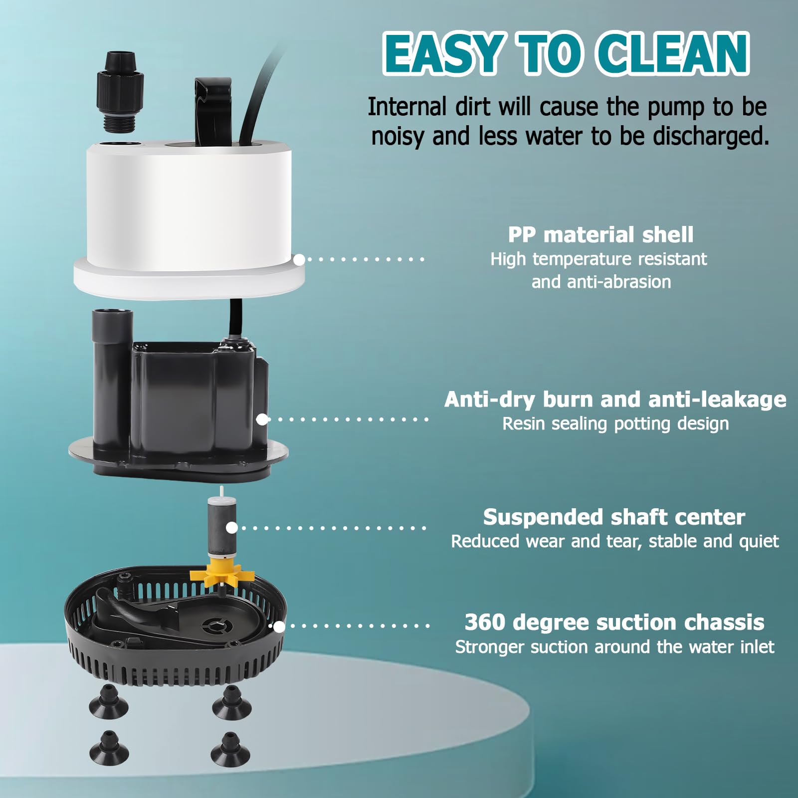 EXLECO Mini Bomba de Agua Sumergible Bomba Aguas Sucias Max.2500L/H 40W 220-240V Bomba de Estanque Ultra Silenciosa Bomaba Acuario Pequeño Bomaba Fuente con 2,3M Cable 3 Boquillas para Jardín Etanques - 5