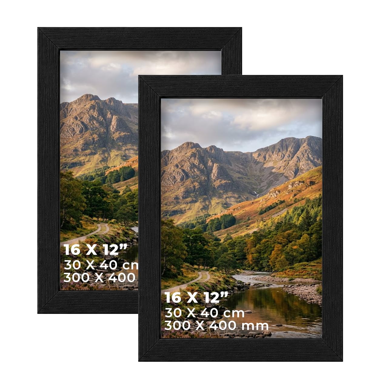 DECORO Black 16X12 (40.64X30.48 CM) Pack of 2 Picture Frame with Plexiglass Front & Engineered Wood Construction, Wall Hanging Display for Photos, Posters, Prints & Artwork, Portrait or Landscape