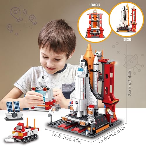 Miniatura 2 de Transbordador espacial de juguetes para niños de 8 a 12 y 8 a 14 años, 1008 piezas, 7 modelos, juego de construcción aeroespacial con cohete de