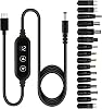 Cable USB C a CC de 5V/9V/12V/15V/20V con 16 cabezales adaptadores de CC y pantalla LED, cargador de 65W USB a CC para usar con cargador PD y power bank PD para altavoces, routers y laptops (3.9 pies) 1