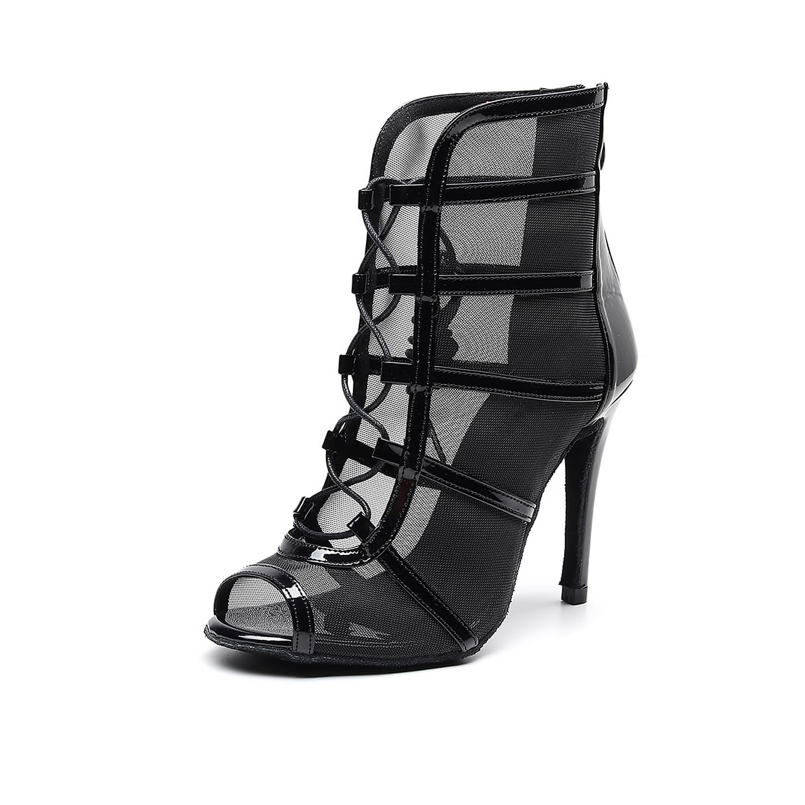 Stivali da Ballo Latino Americano Donna con Punta Aperta con Tacco con Lacci Scarpe da Ballo Donna