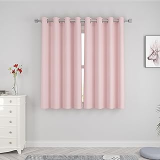 UPOPO Pink Curtains Privacy Curtains 54 inches Long Kitchen Semi Sheer Drapes Linen Textured Living Room Bedroom Basement Window Curtain 2 Panels Grommet Top