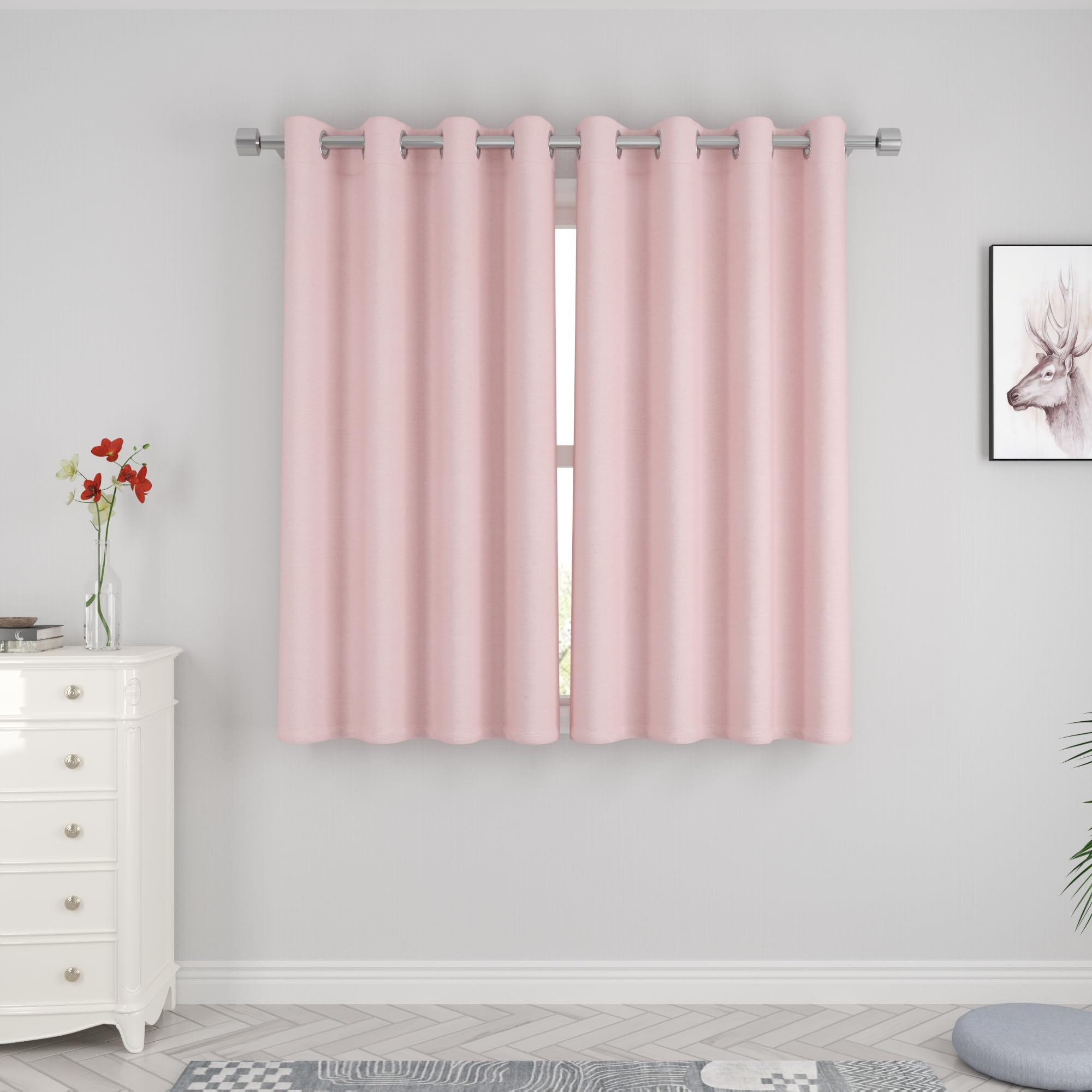 Rideaux roses semi-transparents texturés en lin haut de gamme à œillets pour chambre