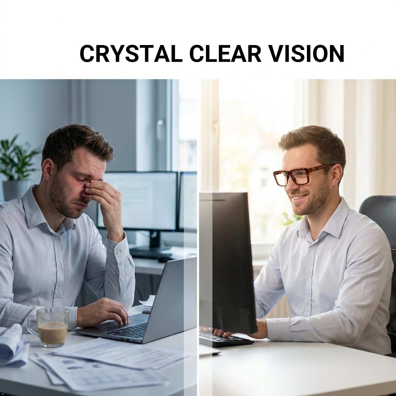 Eyekepper 6 Paia Occhiali da Lettura Senza Metallo con Protezione Luce Blu, Cerniere a Molla Senza Viti per Computer, Uomo