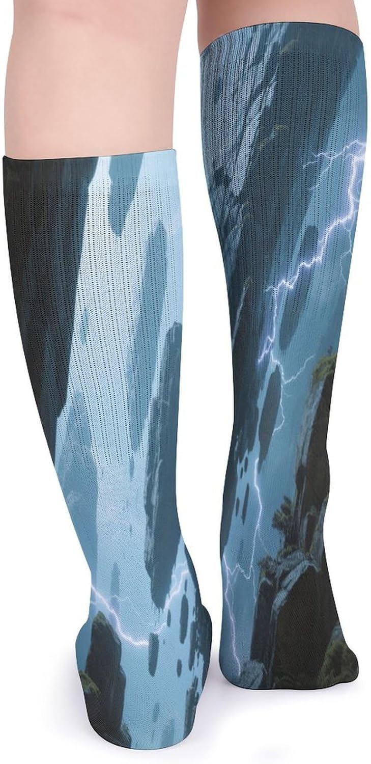 Floating Stone Forest Crew Socks High Stocking Thermal Socks | Tube Socks-Breathable-Moisture-Soft-wicking for Hospital Pilates Yoga for women men Grippy for office and daily walking