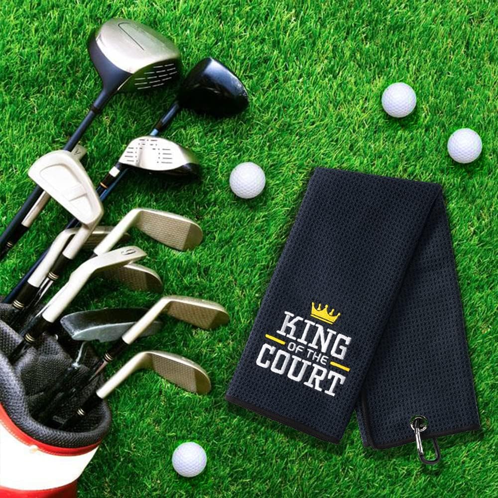 review DYJYBMY King of The Court Funny Golf Towel,Embroidered Golf Towels for Golf Bags with Clip,Golf Gift for Men Husband Boyfriend Dad,Birthday Gifts for Golf Fan,Funny Golf Lover Gift