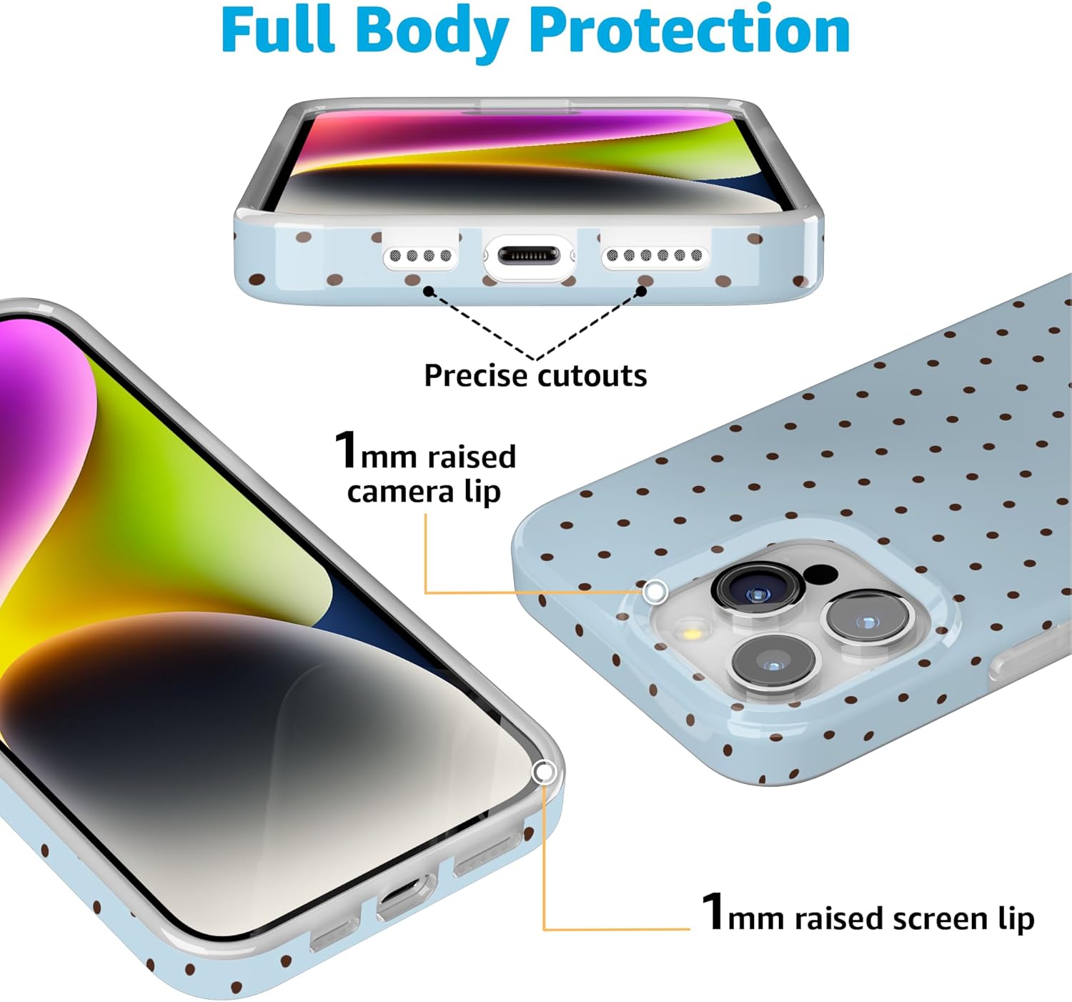 Casely iPhone 15 Pro Case | On the Dot | Blue & Brown Polka Dot | Compatible with MagSafe | Classic Ultra Slim Design