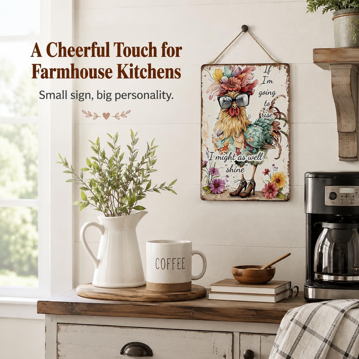 Farmhouse Funny Rooster Chicken Coop Sign, Rustic Motivational Wall Decor, Inspirational Quote Wall Art for Home Kitchen Farm, Chicken Lover Gifts 8x12 Inch