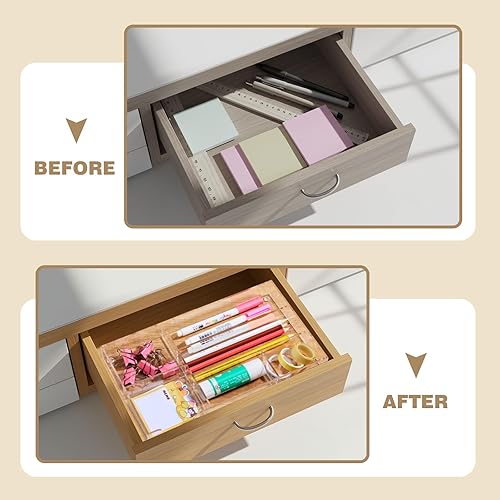 Miniatura 4 de Organizador de cajones de escritorio de acrílico transparente, 6 secciones, 11 x 6.1 x 1.38 pulgadas, bandeja organizadora de almacenamiento para