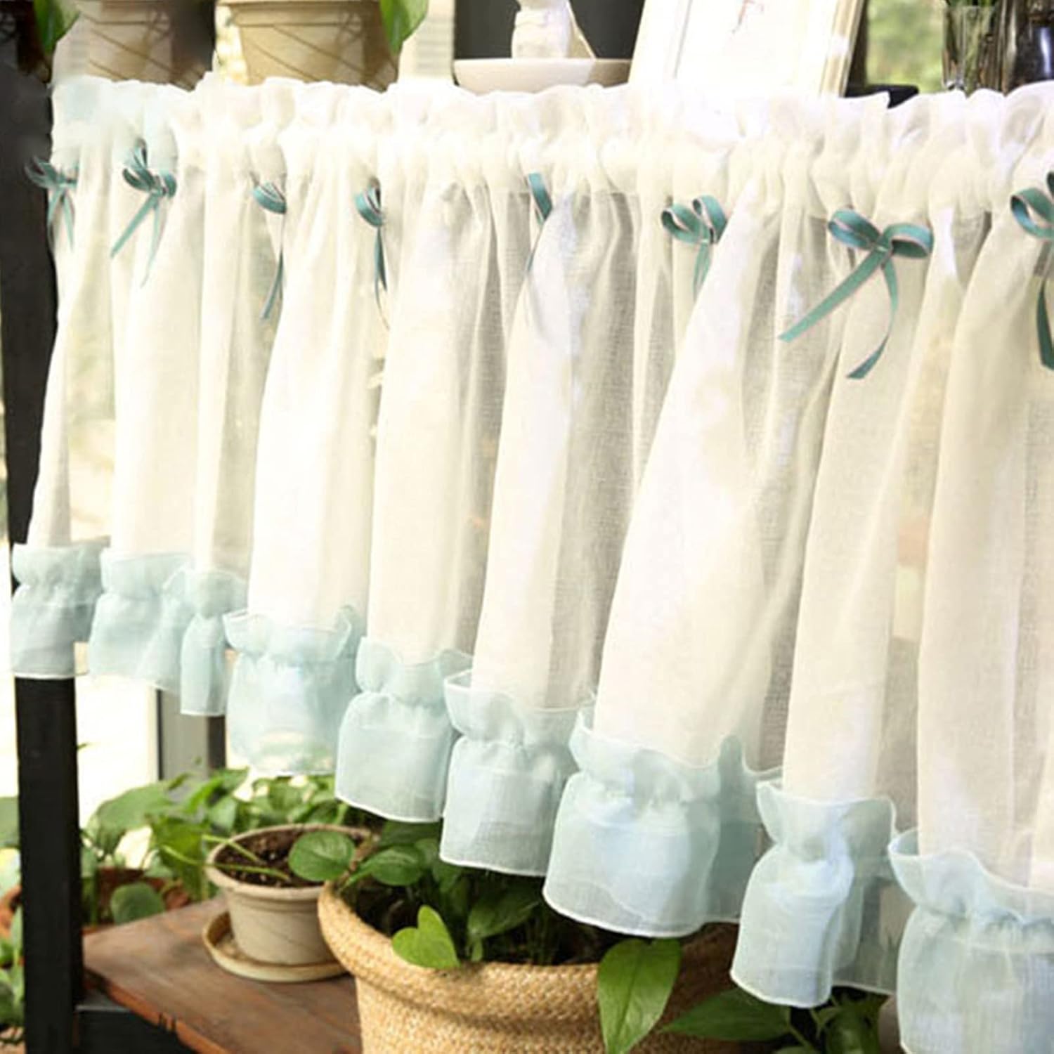 Modern Short Curtain Kitchen Curtain,Voile Lace Bistro Curtain Valance Country House Style,Disc Tier Curtains Semi-transparent Cafe Curtain for Living Room,Kitchen,Balcony,Bathroom Half Curtain