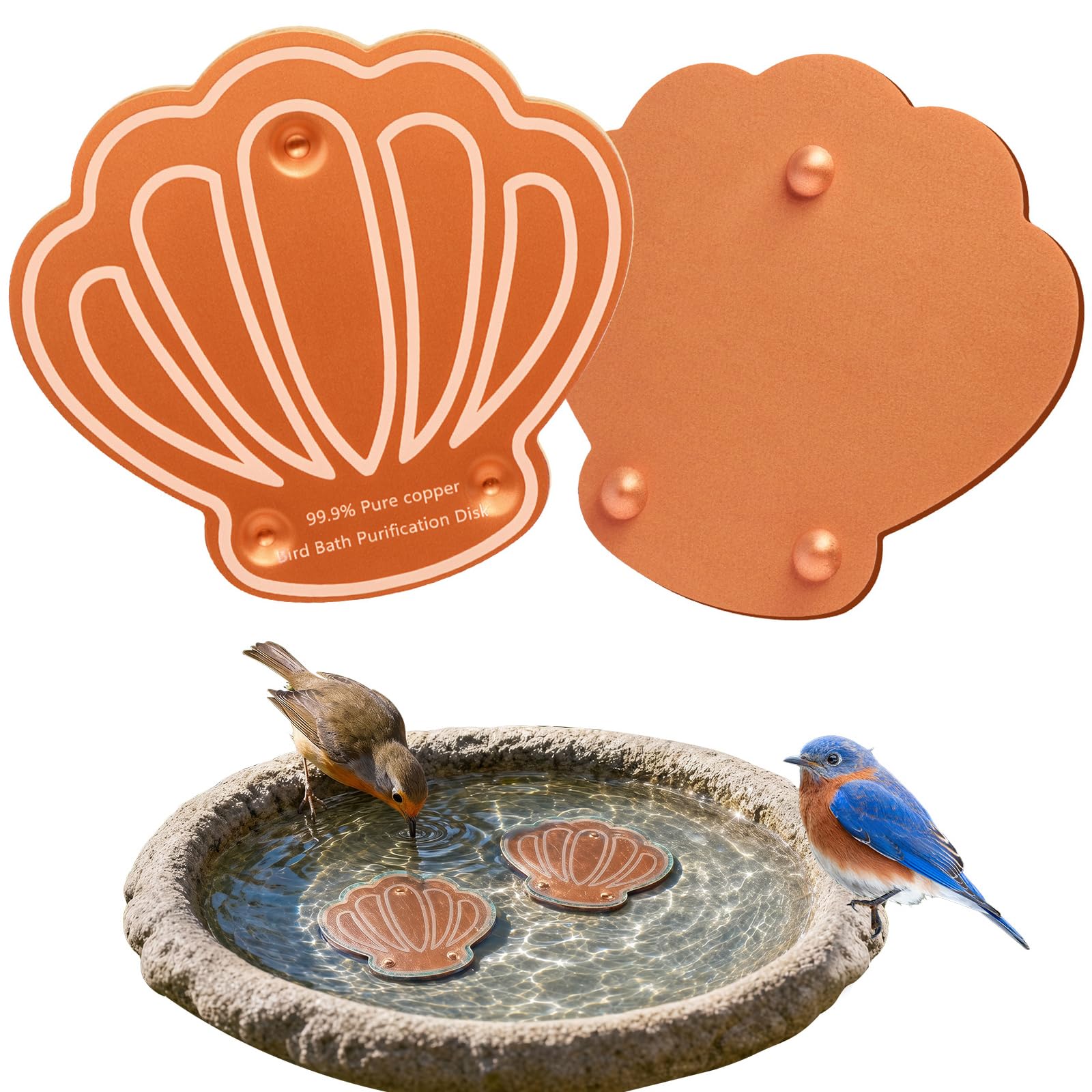 2Pcs Bird Bath Copper Disc, 99.99% Pure Copper Bird Bath Purification Disk 0.8mm Thick with Stable 3-Point Support BirdBath Cleaning Disc for Outdoor Birdbaths & Fountains All-Season Cleaning (Style7)