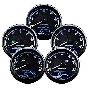 0011 Digital Gauge Motorcycle Speedometer/Tachometer/Odometer MPH KM/H Universal with Multi-Function Indicator Light Display Black