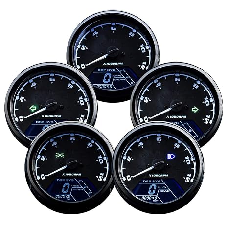 0011 Digital Gauge Motorcycle Speedometer/Tachometer/Odometer MPH KM/H Universal with Multi-Function Indicator Light Display Black