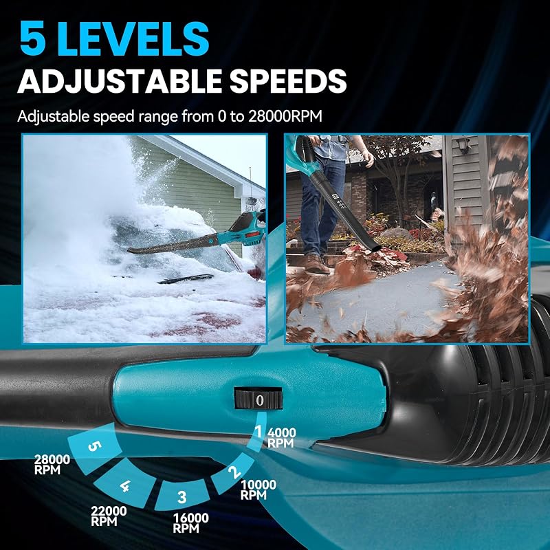 ONEVAN Akkumulátoros Lombfúvó 220 km/h 5 Fokozat 2x3000mAh Akkuval és Töltővel