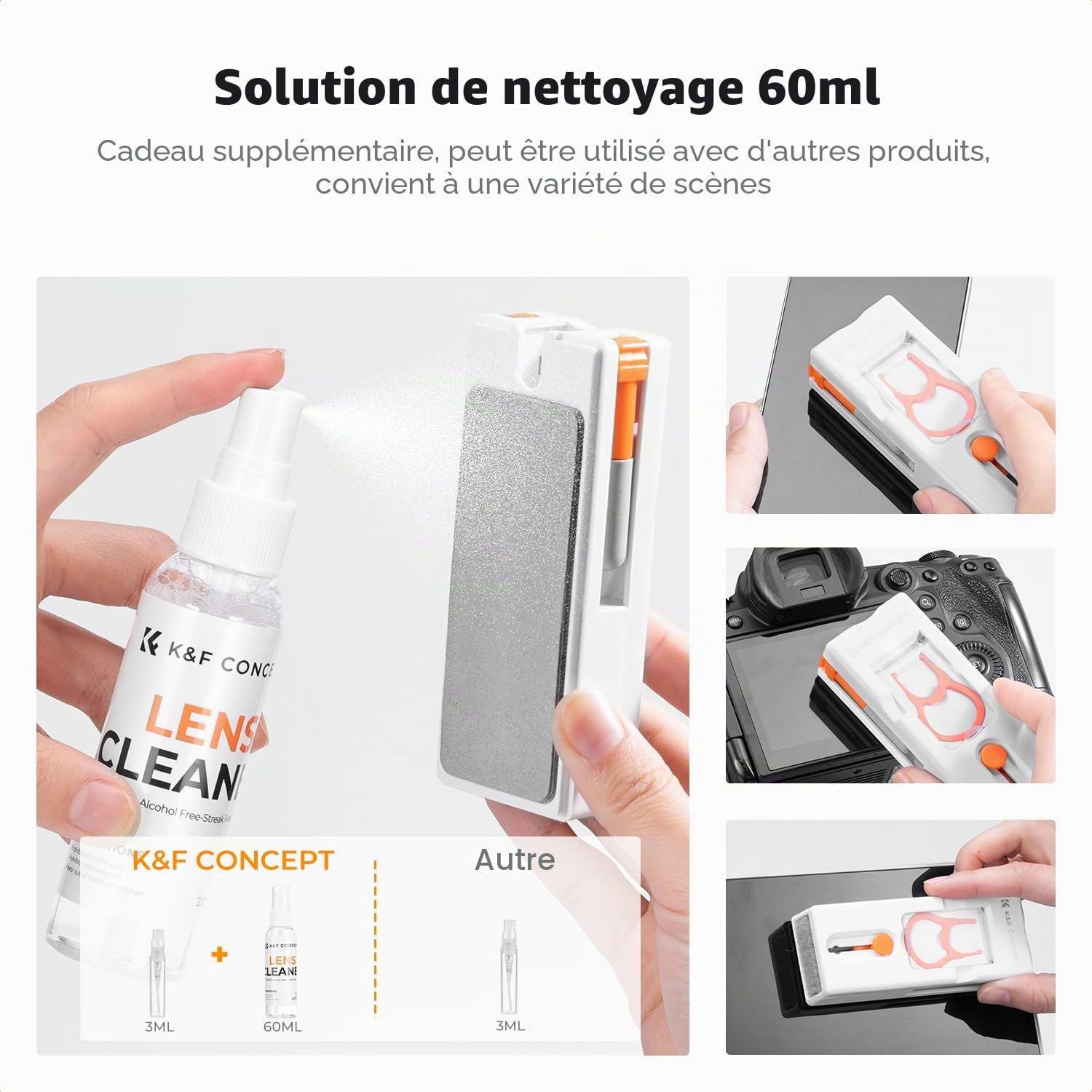 K&F CONCEPT Kit Nettoyage Clavier Ordinateur 11 in 1 avec Nettoyant 60ml, Kit de Nettoyage Multifonction pour Appareils Électroniques, Téléphone, Tablette, Pc, Appareil Photo, Clavier, Écouteurs
