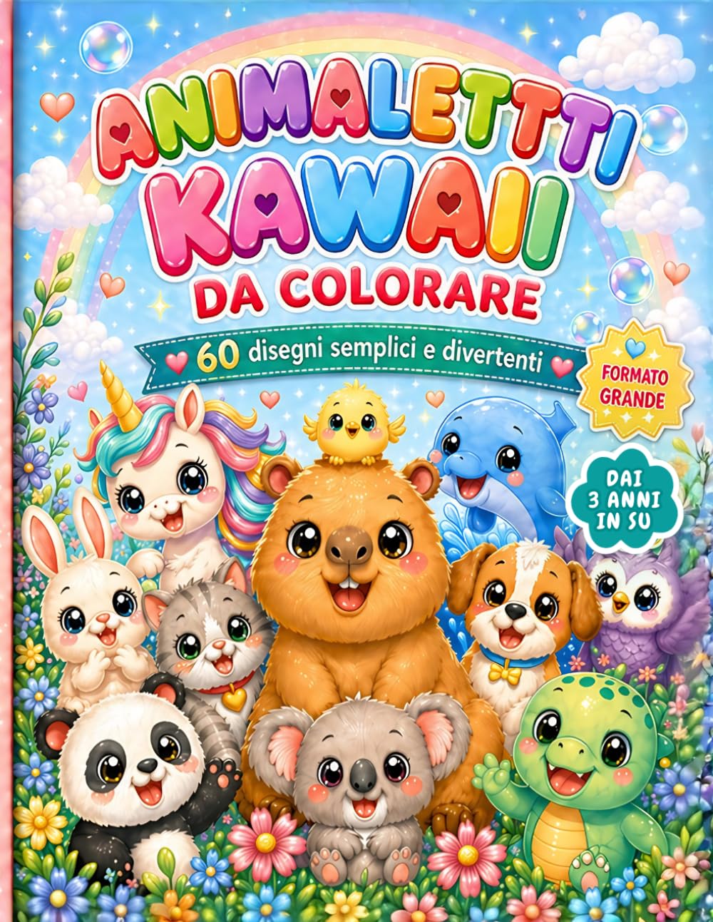 Animaletti Kawaii da Colorare: 60 disegni semplici e divertenti per bambini dai 3 anni in su (Scarabù da Colorare)