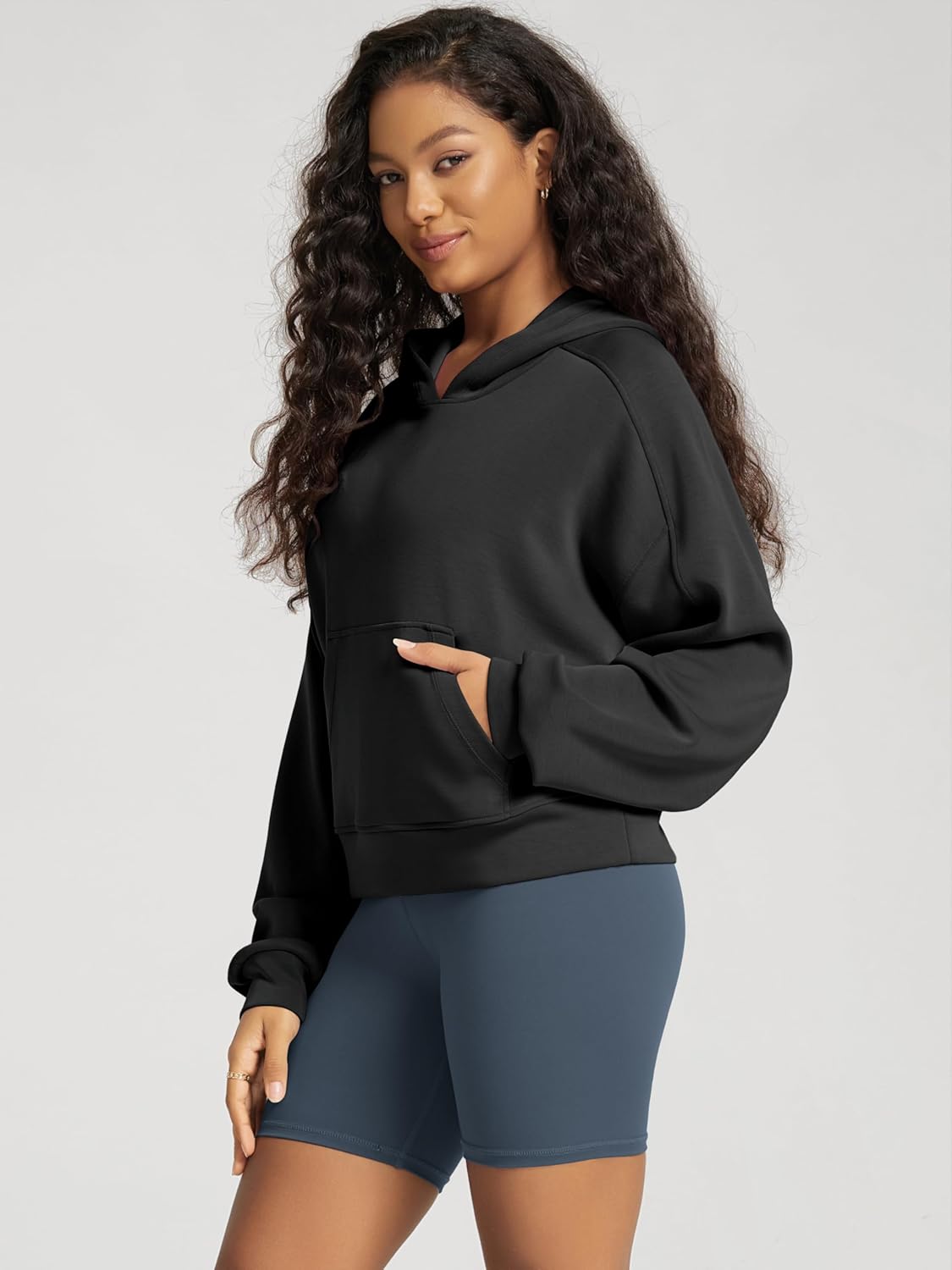 ODODOS Modal Soft Long Sleeve Cropped Hoodie for Women Oversized Pullover Sweatshirts with Pocket - Image 2