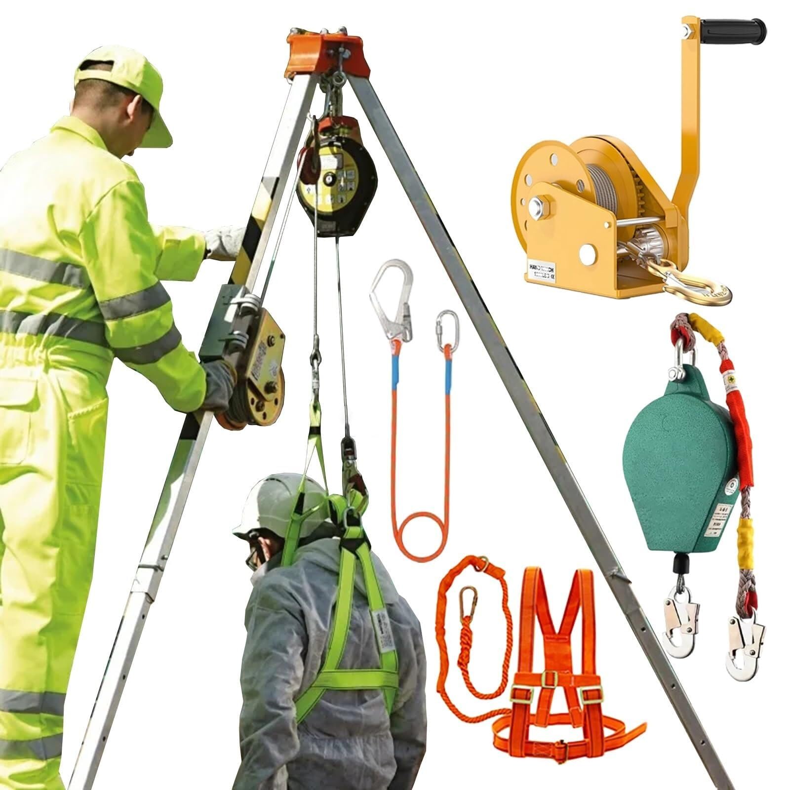 Genérico Kit de Rescate con trípode de Alta Resistencia para Espacios confinados - Sistema anticaídas de 544 kg (1200 LB), Herramientas para grúas de Torre para Trabajos en Altura, túneles, acantilad