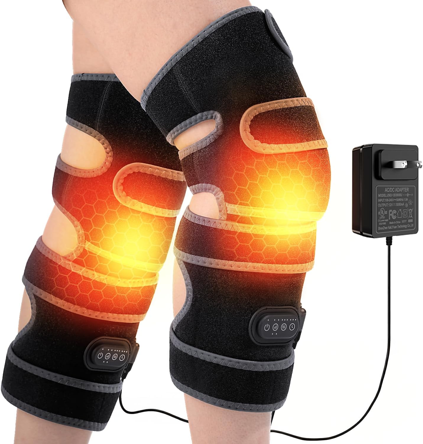 Corded Heated Knee Massager- Extra-Large Knee Heating Pad with 5 Vibration Modes & 3 Heating Levels, Power Connection, Three Timer Settings, Perfect Birthday Christmas Gift for Men, Women, Black