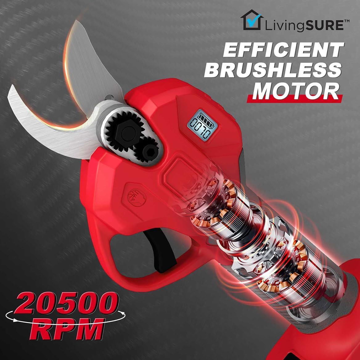 Cordless Pruning Shears by LivingSURE Portable Electric Shears For Gardening Tree and Flower Trimming, Branch Cutter for Outdoor Bushes and Garden - Battery Not Included