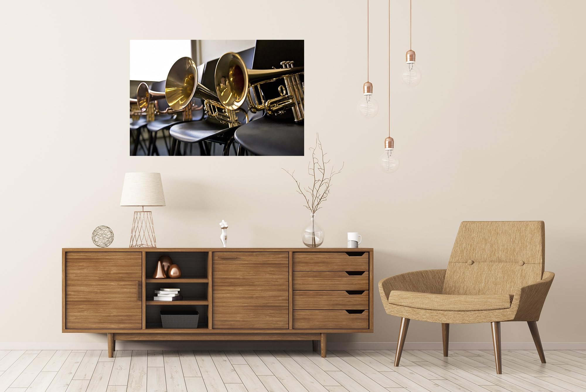islandburner Póster premium con trompetas brillantes, decoración para sala de estar, para amantes de la música, formato grande