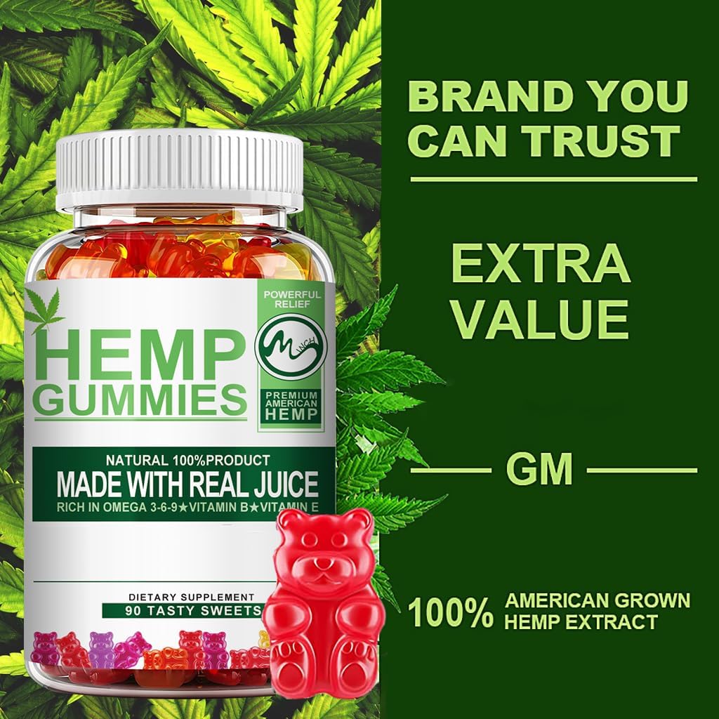 (2 Pack) Hemp Gummies - 90PCS Stress Relief Fruity Gummy Bear with Hemp Oil