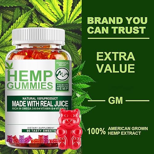 Miniatura 3 de Paquete de 2 gomitas de cáñamo, 90 unidades de osito afrutado con aceite de cáñamo para aliviar el estrés