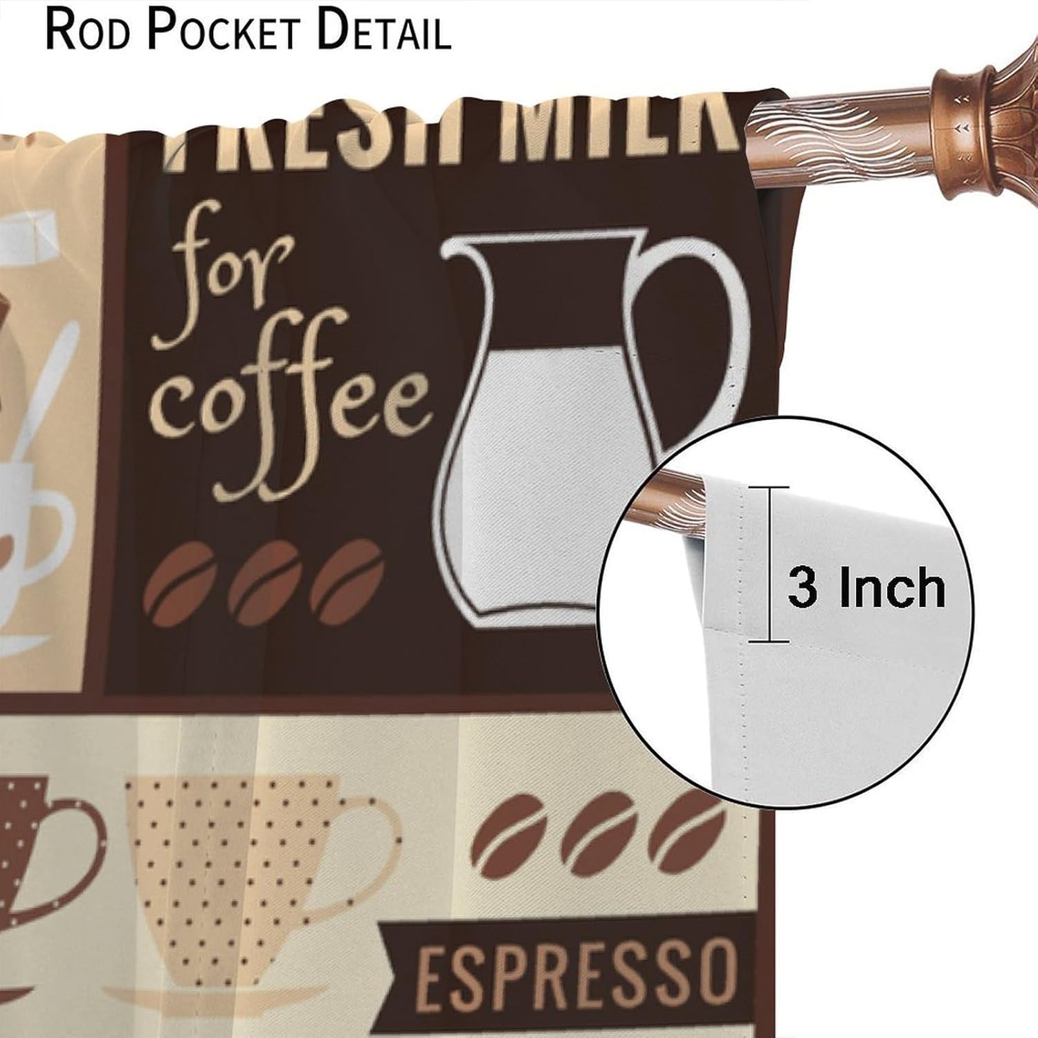 Rustic Coffee Kitchen Blackout Curtains Farmhouse Brown Vintage Latte Cups Abstract Patterns Window Treatments for Living Dining Room Coffee Shop Office 42" W X 54" L