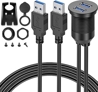 WILLIZTER Dual USB 3.0 Male to Female Round Car Flush Mount Cable Extension Mount Panel Mount Dash Mount Waterproof For Car Vehicle Truck Boat Yacht Bike Motorcycle 3 Feet 1 Meter